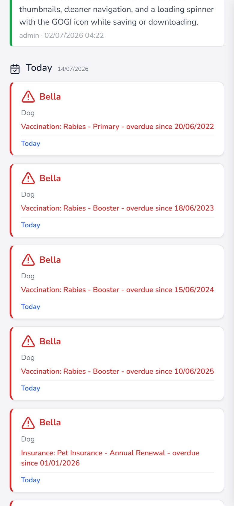Action required alerts