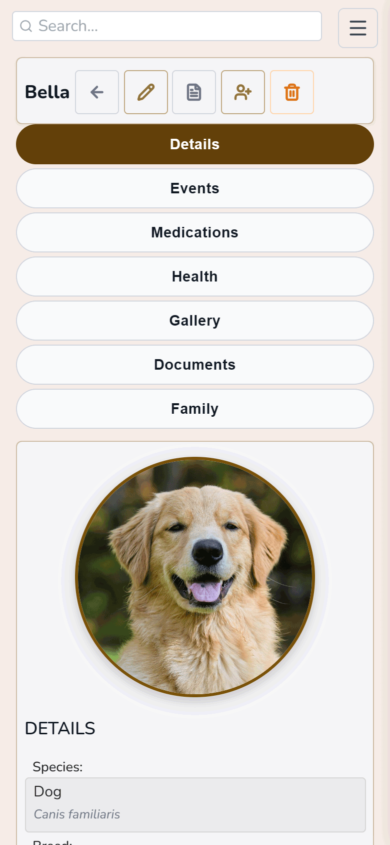 Pet profile