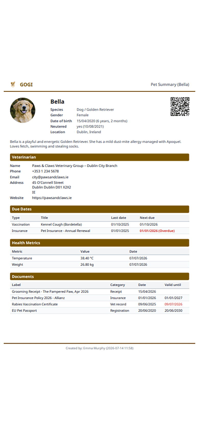 PDF export with QR