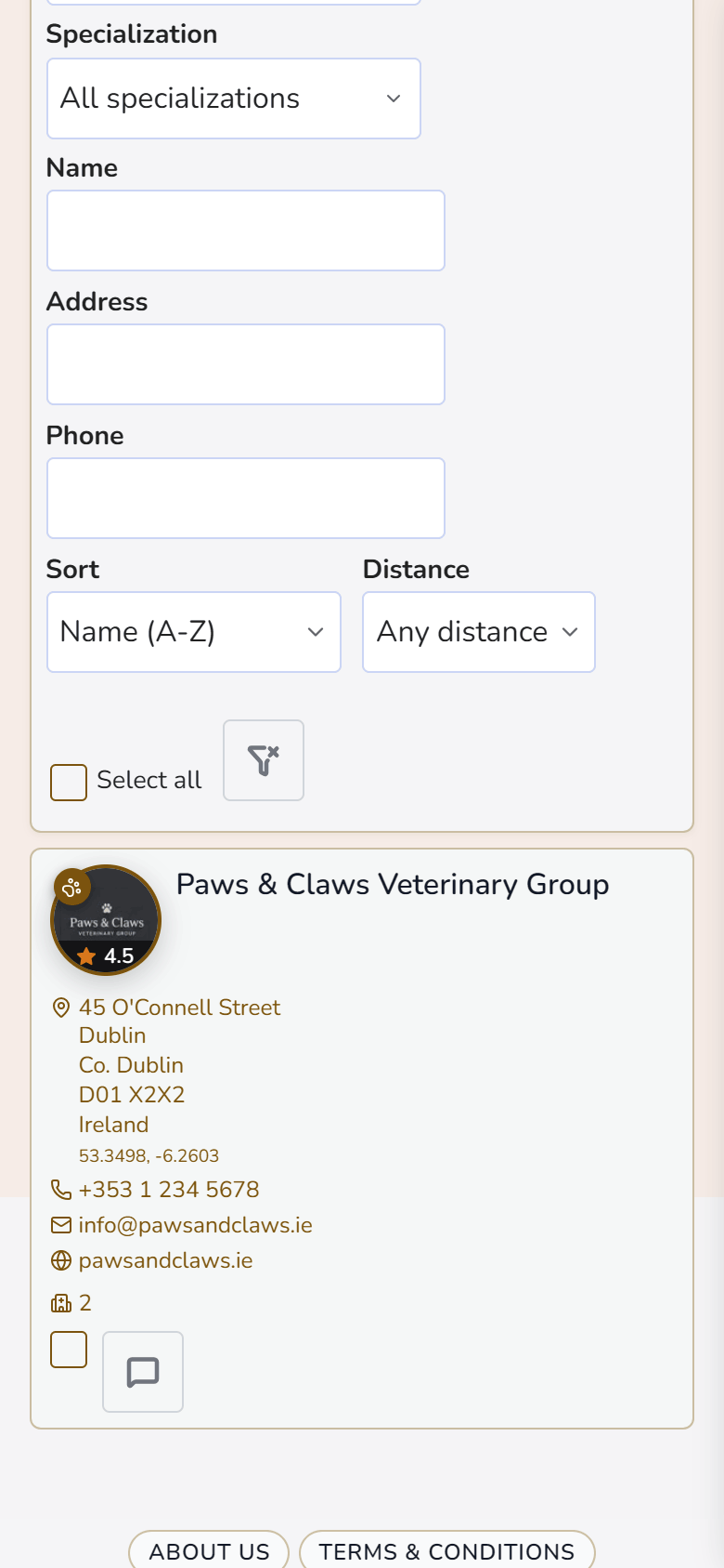 Vet directory