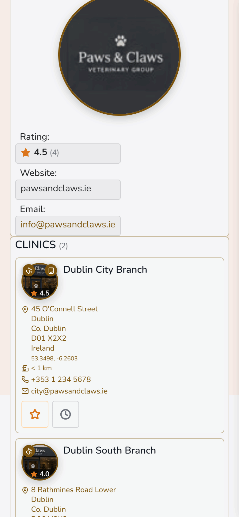 Vet clinic detail